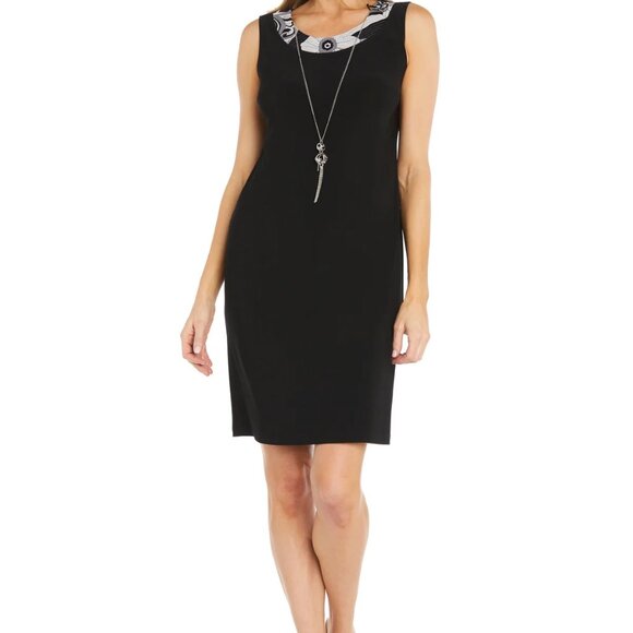 R & M Richards Women's 2-Pc. Jacket & Necklace Dress Set Black/Grey Size 8P - Picture 3 of 5